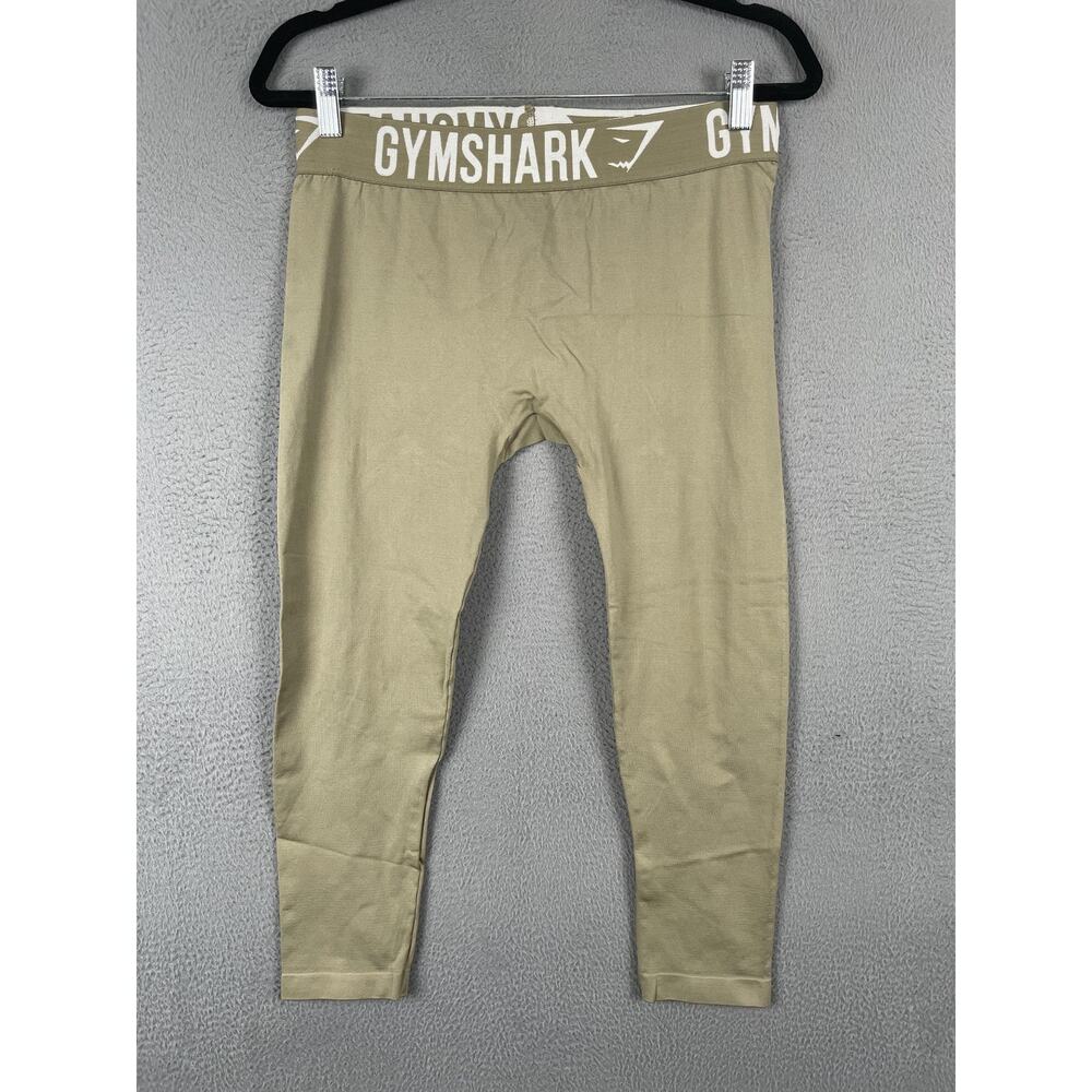 Gymshark Leggings Womens M Beige Capri Gym Training Elastic Waist Logo Cropped